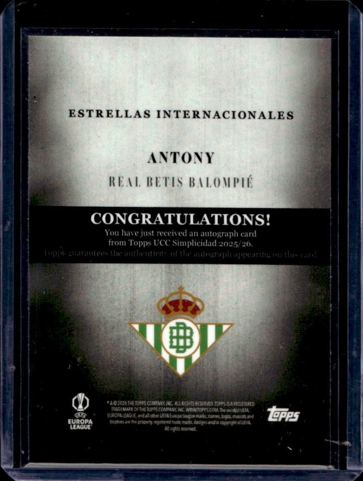 2025-26 Topps Simplicidad UEFA Antony Estrellas Internacionales Auto #/10 view 2