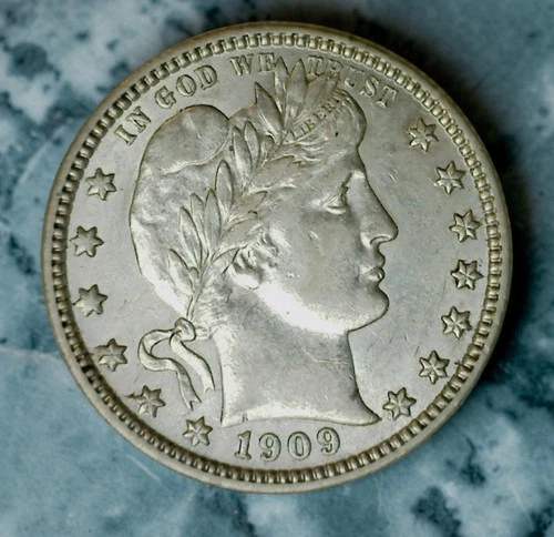 1909-D AU+/BU 25C Barber 90% Silver KEY Date Silver Quarter HIGHLY RARE BEAUTY!!