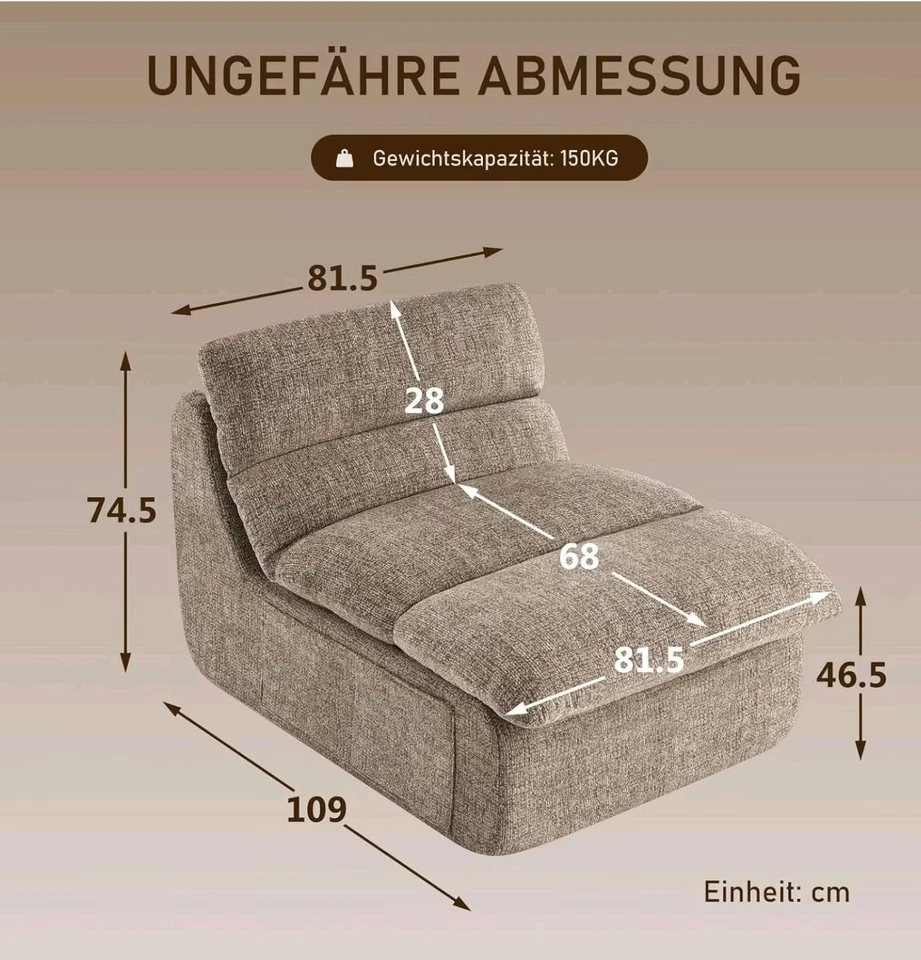 OVP - XXL Sitzsack Taupe Chenille, Hochdichter Kompressionsschaum - Bild 2 von 4