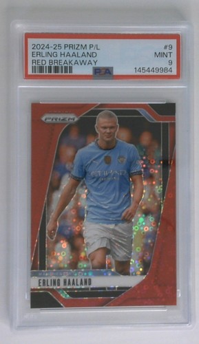 2024-25 Panini Prizm Erling Haaland Red Breakaway Disco #'d/49 PSA MT 9