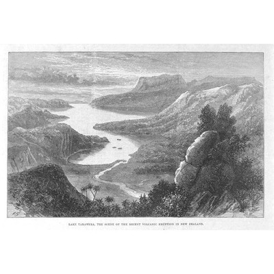 NEUSEELAND Lake Tarawera Szene des Vulkanausbruchs - antiker Druck 1886