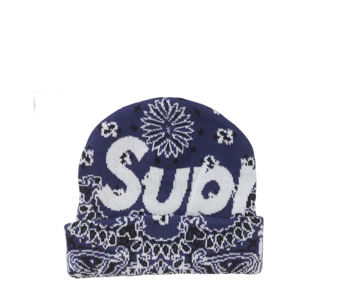 Supreme Bandana Big Logo Beanie NAVY PAISLEY 100% AUTHENTIC | eBay