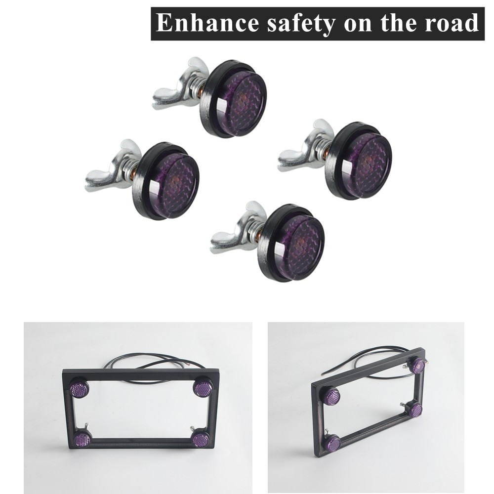 4PCS License Number Plate Bolt On Purple Reflectors For Motorcycle Truck Trailer
