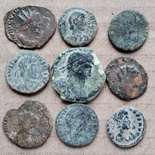 COLLECTION STARTER , 9 different Roman coins,  3rd-4th Century A.D.