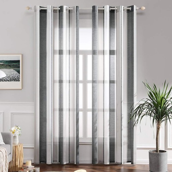 Gardinen Transparent Gestreift Mit ÖSen 2Er Set 140X290Cm FüR Wohnzimmer-image
