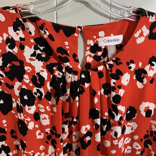 Calvin Klein Red Multi Floral Sleeveless Career Casual Stretch Tank Top L - Picture 2 of 9