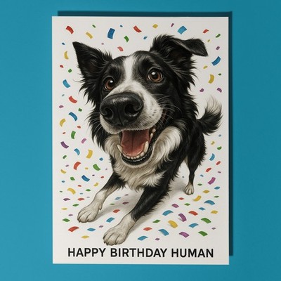 Border Collie Hund - Schnauzenparty - Geburtstagskarte & Umschlag - personalisierte Karte