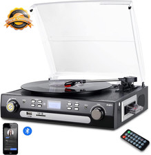 Bluetooth Record Player with Stereo Speakers, Turntable for Vinyl to MP3 with Ca