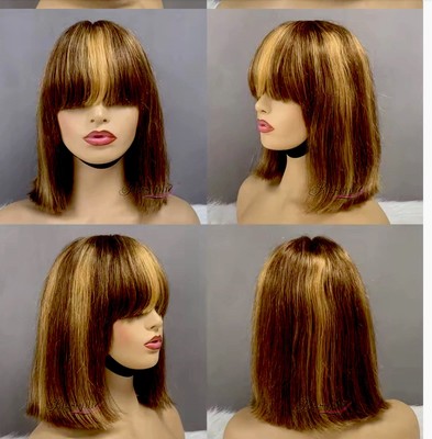 Human Hair Bob Wig 3*1 lace fringe bob wig