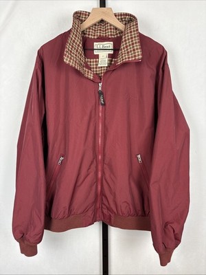 VTG LL Bean Bomber Jacket Mens XL Red Plaid Lining Zip Pockets Outdoors Gorpcore
