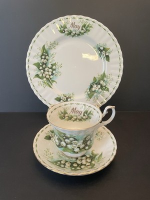 Royal Albert MAY Flower of the Month LILY OF THE VALLEY Cup & Saucer Plate Trio