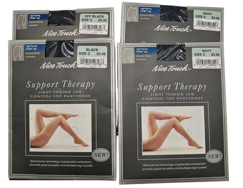 Sears Vintage Nice Touch Support Pantyhose Size C Control Top Navy-Black 4 Pairs - Picture 1 of 9
