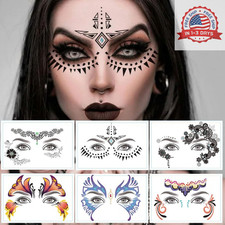 9 Pack Face Eye Makeup Tattoo Sticker Waterproof Black Lace Eye Face Temporary T