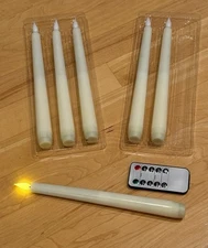 6pcs Wax Flameless Flickering Taper Candlesticks - BatteryOperated w/Controller