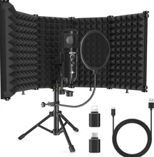 Studio Microphone Kit with Isolation Shield & Pop Filter - Condenser Mic for ...