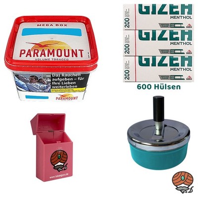 Paramount Volumentabak Mega Box 125g, 600 Gizeh MenthoI Hülsen + Zubehör