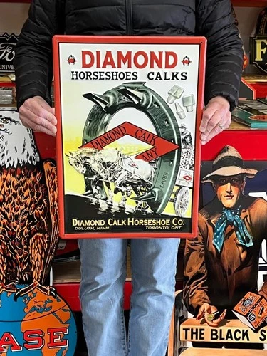 Antique Vintage Style Metal Sign Diamond Horseshoes Duluth Made in USA