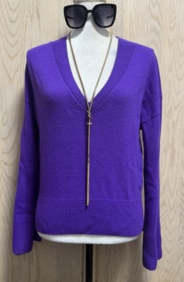 Massimo Dutti Italian Yarn V- Neck Sweater Size S . Purple Pullover . EUC.