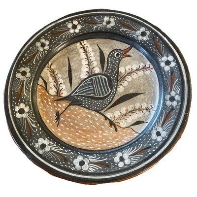 Vintage Tonala Mexico Pottery Plate Hand Painted Bird Floral Clay Hanging 7 
