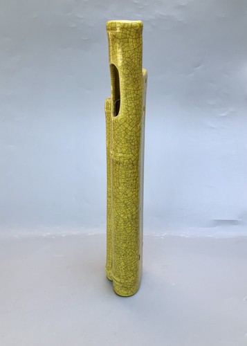 MCM Crackled Yellow Glaze California Pottery Bamboo Wall Pocket RARE 14 7/8” - Picture 3 of 7