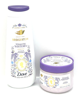 Dove x Bridgerton Whispering Wisteria Body Wash and Scrub Limited Edition