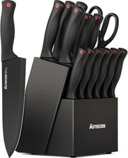 Knife Set 15 Pieces Kitchen Stainless Steel Block Sharpener Astercook Sets Safe