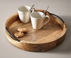 Round Wooden Serving Tray with Iron Handles | Decorative Kitchen & Dining Tab...