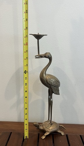 Antik Messing Langlebigkeit Kranich stehend auf Schildkröte Statue Kerze Räucherstäbchenhalter - Bild 2 von 11