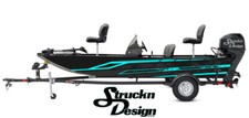 Cyan Black Light Stripes Lines Design Wrap Fishing Bass Boat Vinyl Decal USA