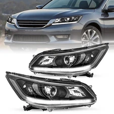 For 2013 2014 2015 Honda Accord Sedan W/LED DRL Black Clear Corner Headlights