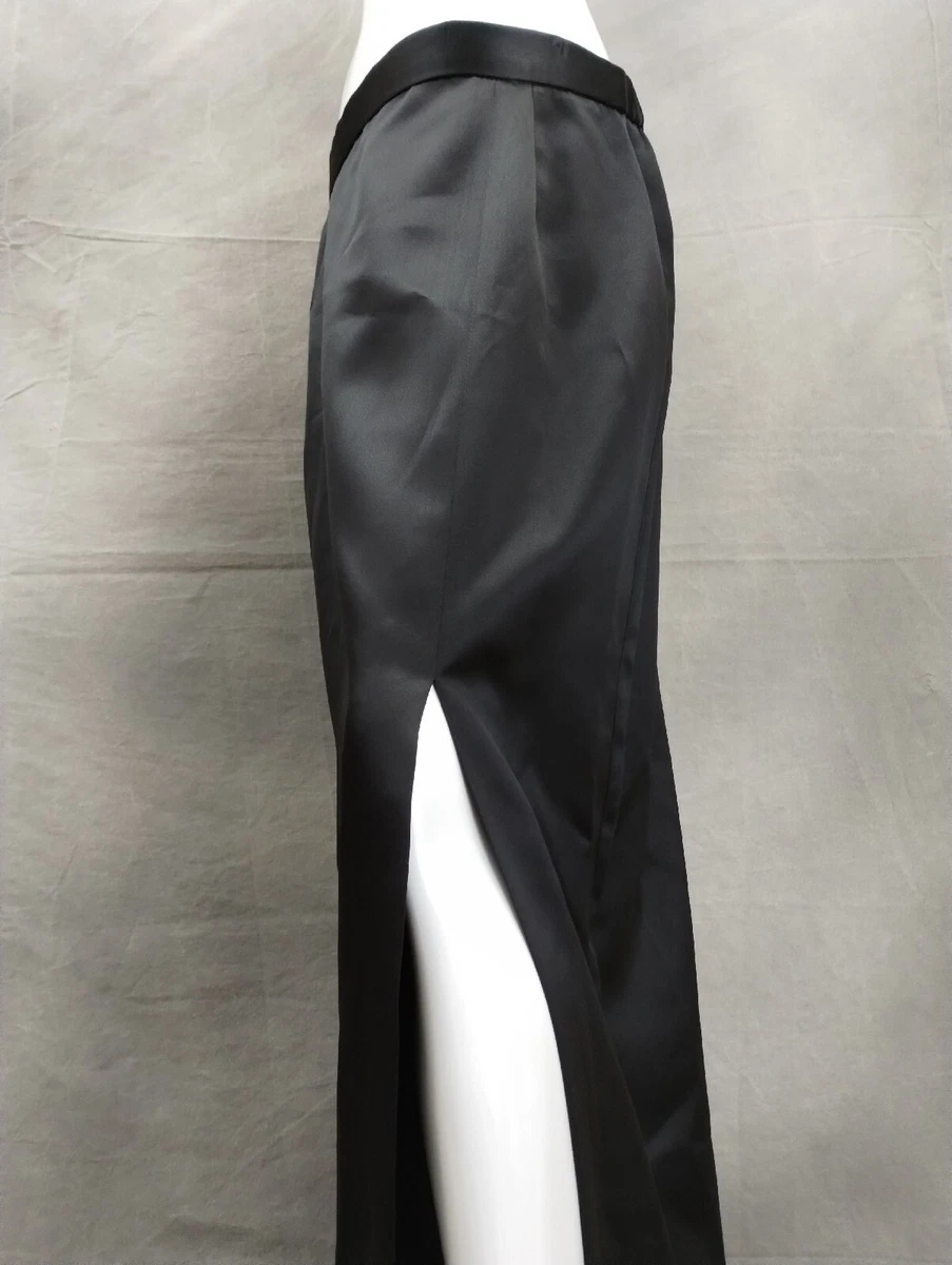 Alex Evenings Black Maxi Skirt Satin Shimmery Side Leg Slit