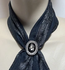 Vintage W. Germany Silver Tone Floral Cameo Scarf Clip