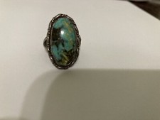 Ladies Stone & Silver Ring - Believed to be Turquoise. Size 5 1/2