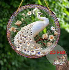 Stunning White Peacock Suncatcher-8" Acrylic, Stained Glass Look, SEE PHOTOS