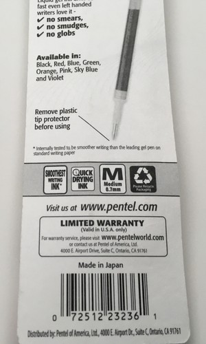 Pentel EnerGel Pen Refills MEDIUM Tip 0.7MM Liquid Gel Ink BLACK 23236 - Picture 6 of 12