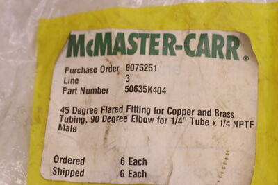 McMaster Carr 45 Degree Flared Fitting 8075251 6-Pack