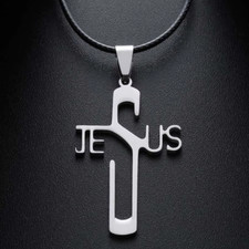 Christian Jesus Cross Stainless Steel Silver Pendant Rope Chain Batman Necklace
