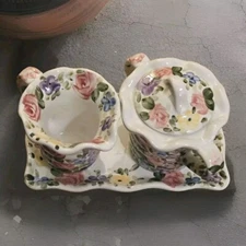 Tabletops Unlimited English Garden Creamer and Sugar Set w/ Tray Spring Flowers