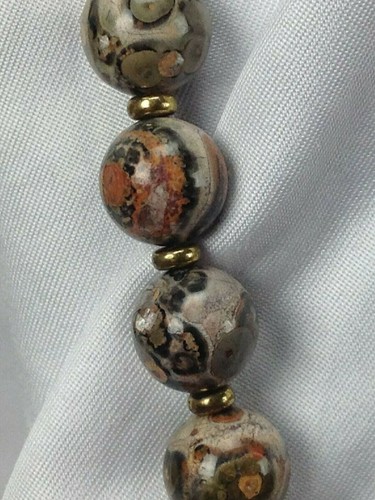 Vintage Natural Marbled Multicolor 8mm Rock Stone Bead Necklace - Picture 5 of 9