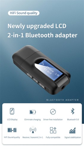 HIFI LCD Bluetooth Wireless 2 in1 Audio Transmitter Receiver RCA Music Adapter - Picture 2 of 4