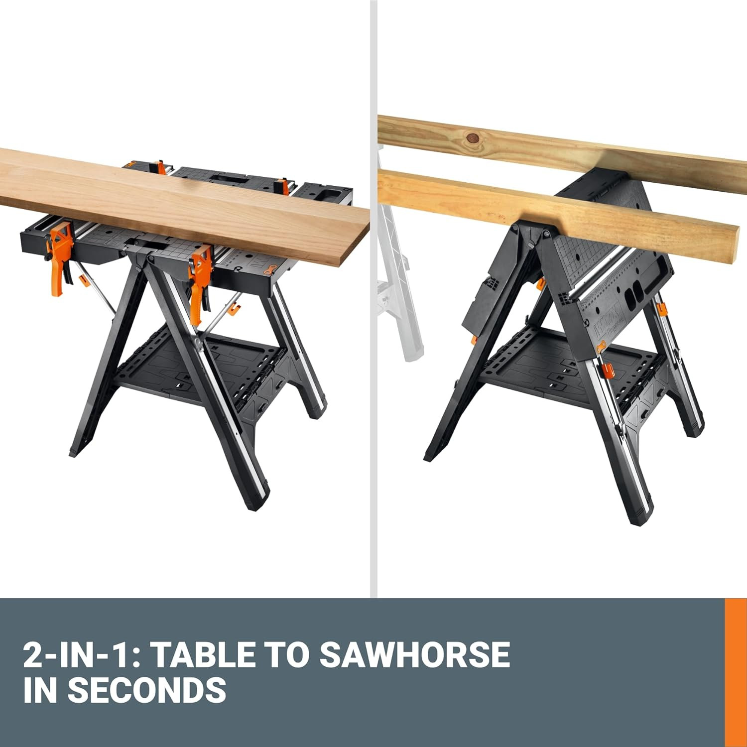 Pegasus 2-In-1 Folding Work Table & Sawhorse, Easy Setup Portable Workbenc