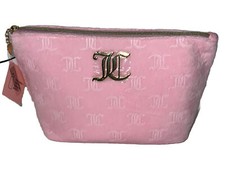 NWT Juicy Couture JC Logo Barbie PINK Velour Travel Cosmetic Makeup Case Bottle