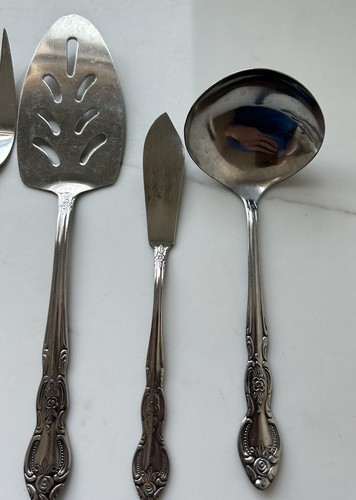 Juego de 6 piezas para servir de colección Lustreware acero inoxidable Corea patrón rosa ornamentado en muy buen estado - Imagen 3 de 10
