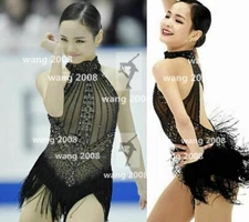 Figure Skating Competition Dress Ice Skating Dress Girl Costume black tassels