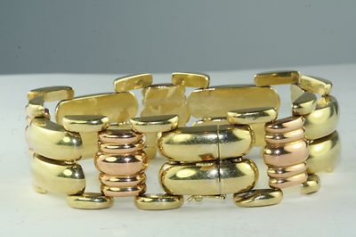 VINTAGE RETRO ART DECO 14K ROSE YELLOW GOLD WIDE GATE BRACELET 8 INCH 43 GRAMS
