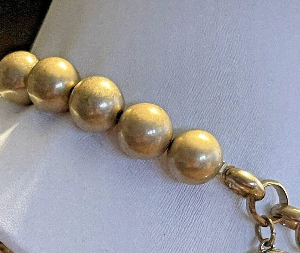 "Collar vintage multicapa cristal perla transparente monedas martilladas 32"" tono dorado" Foto 4 de 4