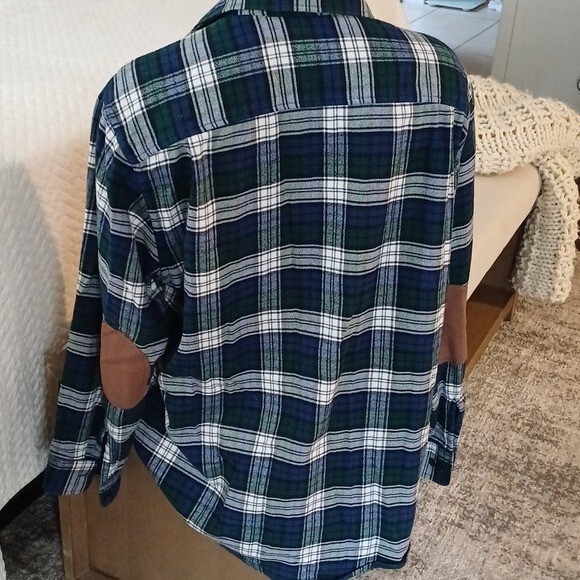 Pendleton Hawthorne flannel patch elbow L blue gr… - image 1