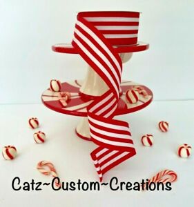 Candy Cane Glitter Wired Sheer Ribbon 2.5" Christmas Wedding Bow  Wreath Tree 