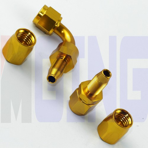 6an an6 Oil Gas Fuel Line Hose End Straight + 90 deg Fitting Adapter Kit Gold - Picture 2 of 5