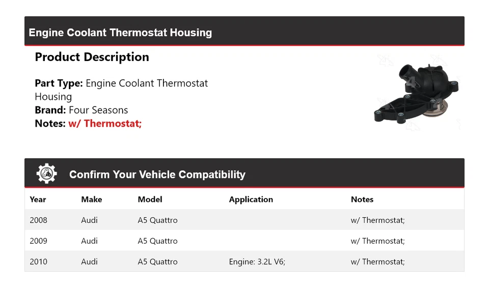 Carcaça termostato líquido refrigerante motor Audi A5 Quattro 2008-2010 4 estações 2009 - Imagem 2 de 4